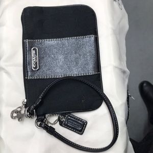 Coach black embroidery wristlet with strap